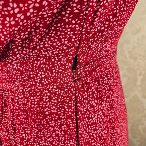 Unbranded Size Small Red White Floral Print Wrap Dress Self Tie Belt Ruffle Hem - Picture 6 of 15